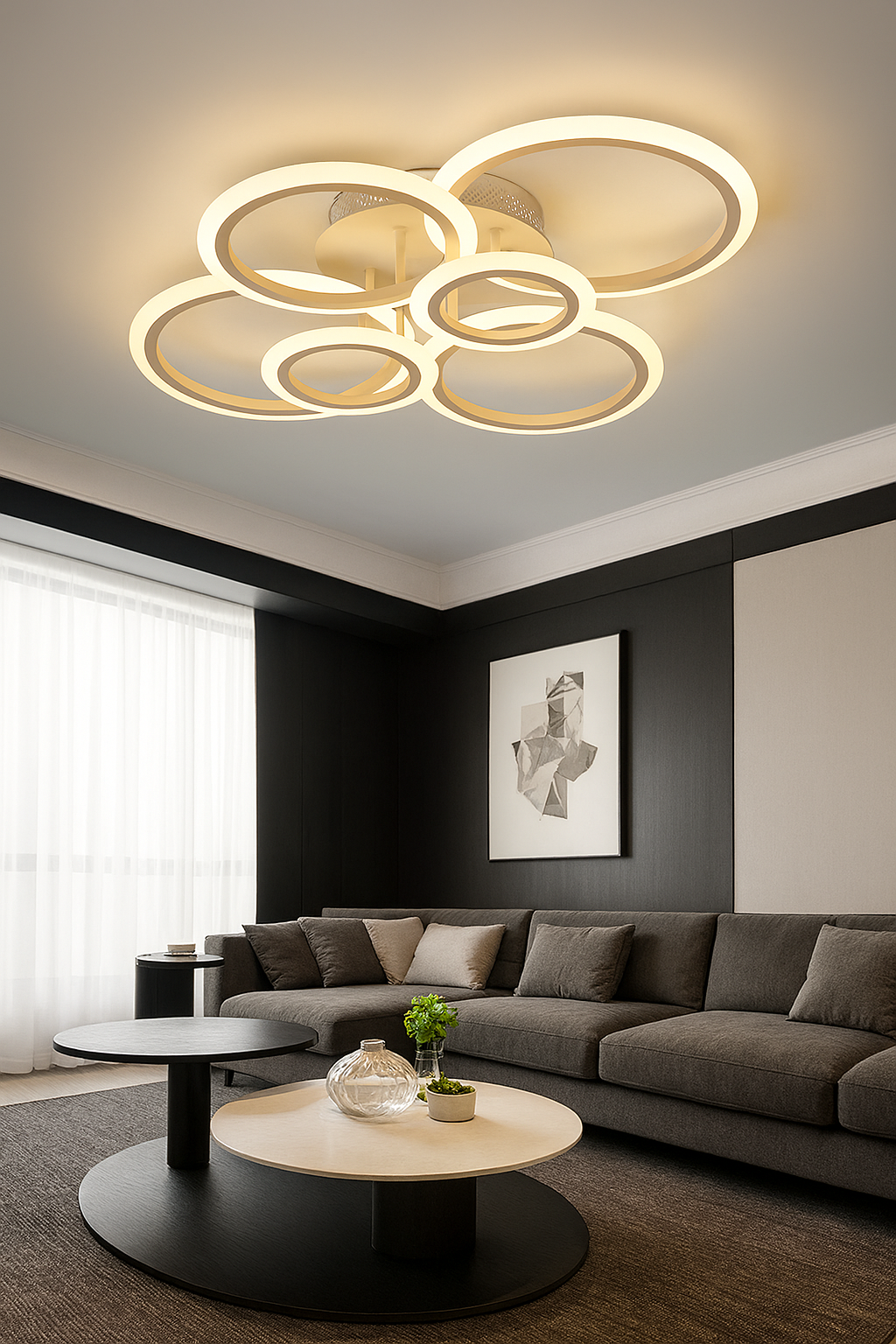 💡 Lustră LED cu 6 Inele și Telecomandă – Design Modern, Montaj Aplicat